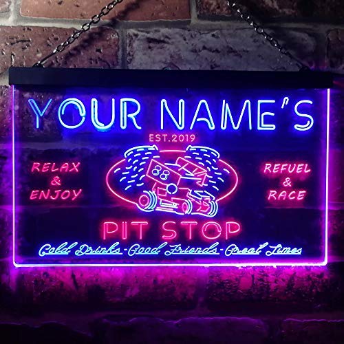 Personalized Racing Pit Stop Dual LED Neon Light Sign